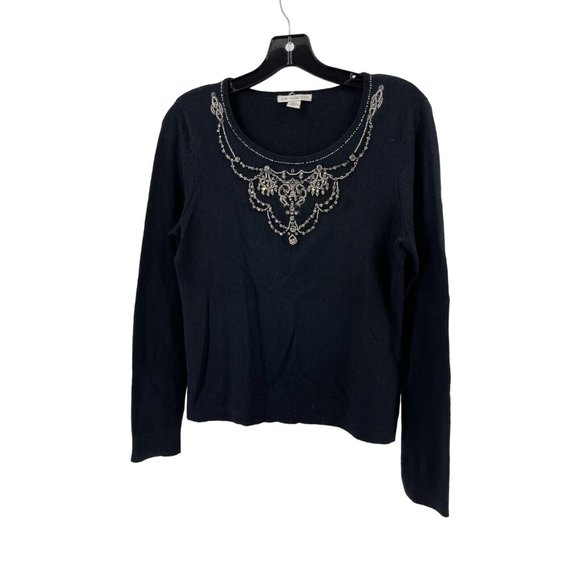 Petite Sophisticate Silk Cashmere Blend Rhinestone Beaded Knit Top Shirt Size S - Picture 3 of 15